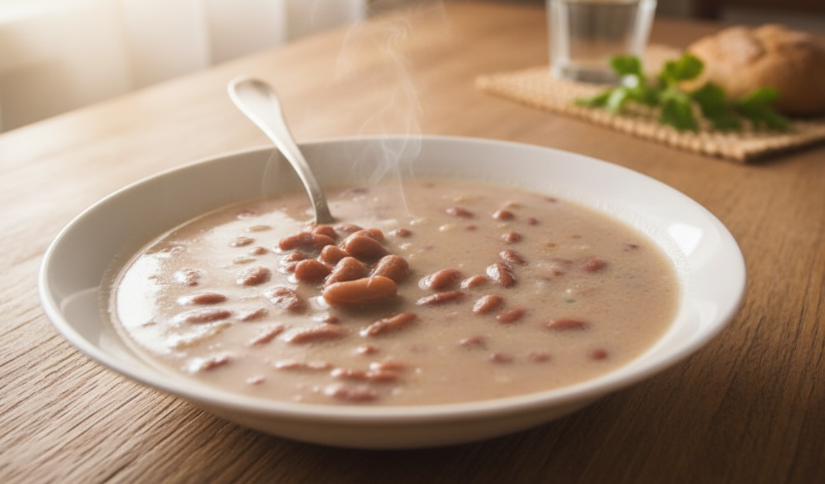 Fazuľová polievka na kyslo – tradičná slovenská polievka v miske